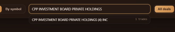 Client name search showing 1 trade for CPP Investment Board Private Holdings